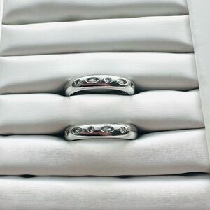 Bomb Party 2 Silver Dome Band Ring with Accent Stones